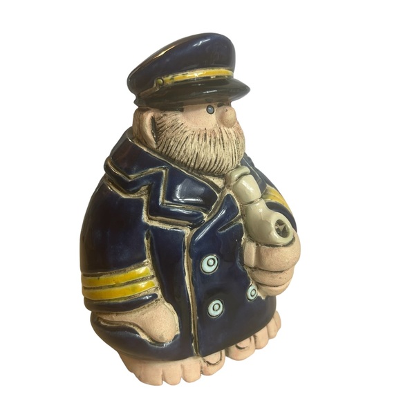 Vintage Navy Boat Captain Figurine Clay Art Nautical Pottery Signed Launa 70s - Picture 2 of 10